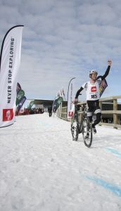 Scott Little of Team Fergburger crossing the line first